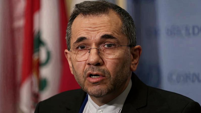 Iranian Deputy Foreign Minister Majid Takht-Ravanchi, at the time its U.N. ambassador, speaks to the media outside Security Council chambers at the U.N. headquarters in New York
