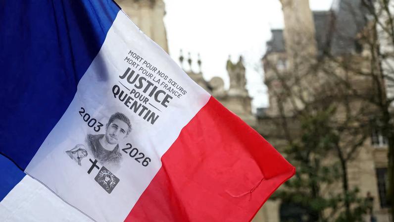 People gather to pay tribute to Quentin, an activist who died from injuries sustained during a beating, during a demonstration in Paris