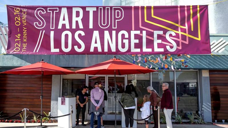 The entrance to the Startup Art Fair at The Kinney Venice Beach hotel