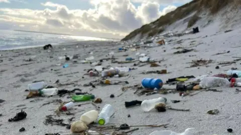 Plastic bottles and debris were found strewn across the Howar Sands beach in Sanday
