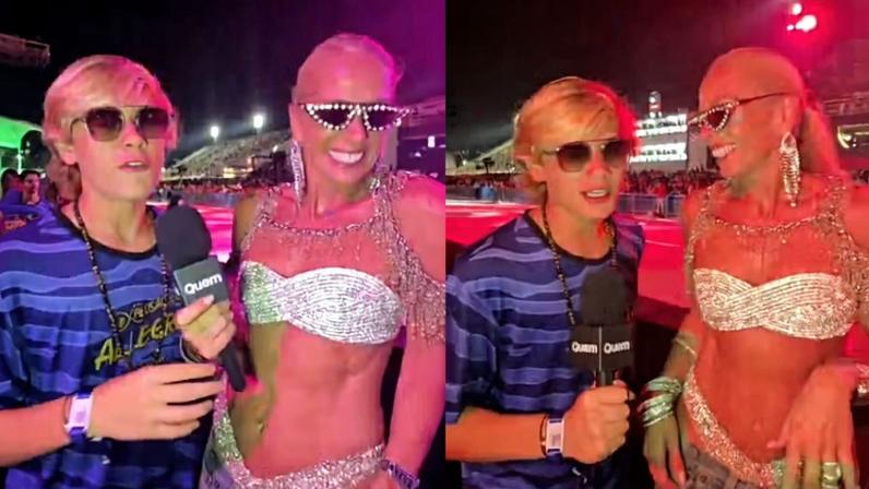 Adriane Galisteu e o filho, Vittorio, curtem Desfile das Campeãs — Foto: Quem