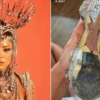 Gkay mostra sandália destruída após ensaio técnico na Sapucaí