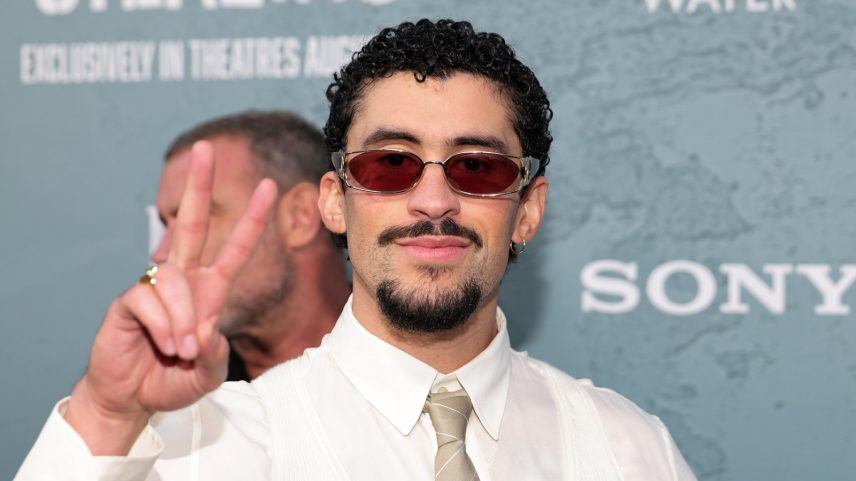 NEW YORK, NEW YORK - AUGUST 26: Bad Bunny attends Columbia Pictures' "Caught Stealing" premiere at Regal Union Square on August 26, 2025 in New York City. (Photo by Dia Dipasupil/Getty Images)