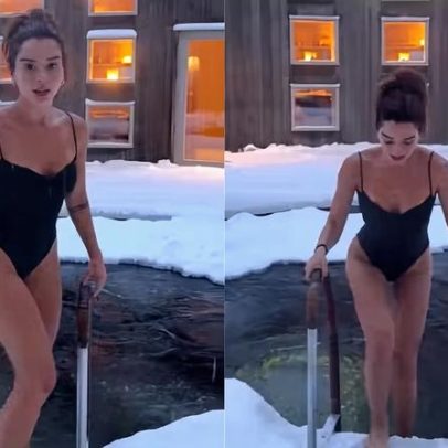 Giovanna Lancellotti encara -6°C e entra em lago sob neve; vídeo