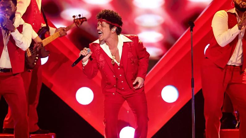 LOS ANGELES, CALIFORNIA - FEBRUARY 01: Bruno Mars performs onstage during the 68th GRAMMY Awards at Crypto.com Arena on February 01, 2026 in Los Angeles, California. (Photo by Kevin Winter/Getty Images for The Recording Academy)