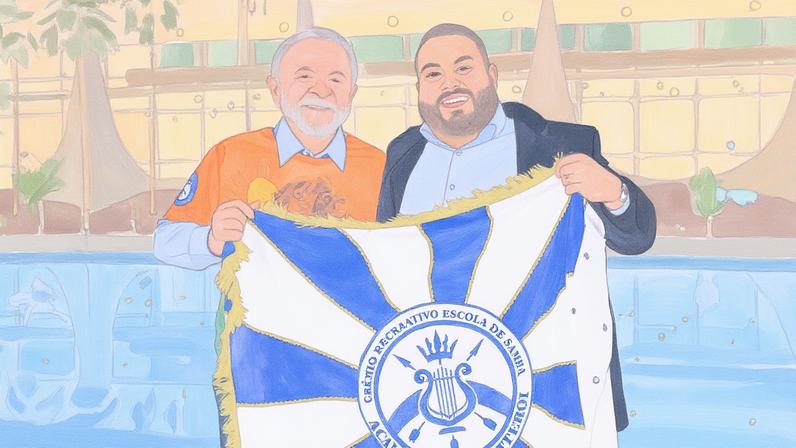 Lula e presidente da Acadêmicos de Niterói no Alvorada — Foto: Ricardo Stuckert/PR