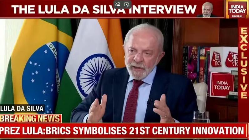 Lula participa de entrevista a emissora indiana. — Foto: Reprodução/ Índia Today