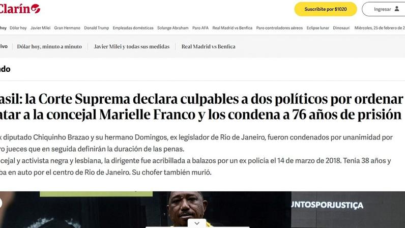 Imprensa internacional repercute condenação dos mandantes da morte de Marielle Franco — Foto: Reprodução