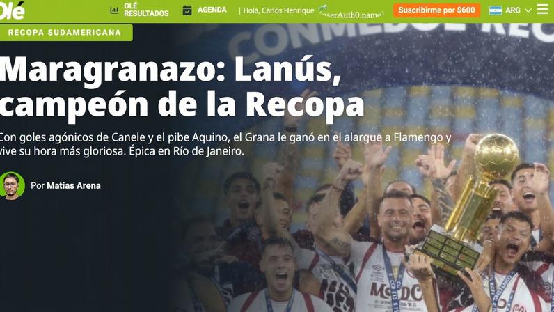Jornais argentinos repercutem título do Lanús sobre o Flamengo