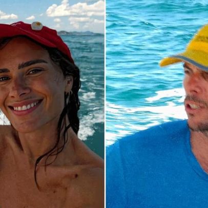 Carolina Dieckmann passeia de barco com o marido no rio