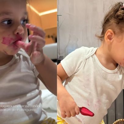 Amanda Kimberlly mostra filha de Neymar brincando com batom