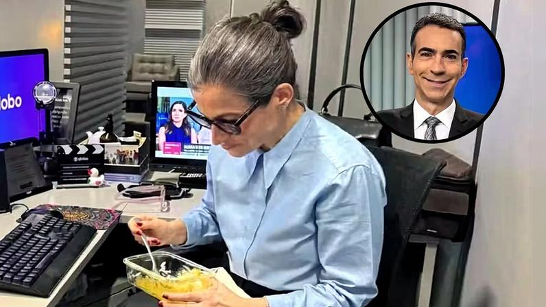 César Tralli captura Renata Vasconcellos 'marmitando'