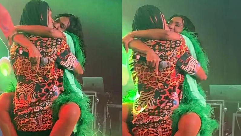 Gaby Amarantos dá beijão em dançarino