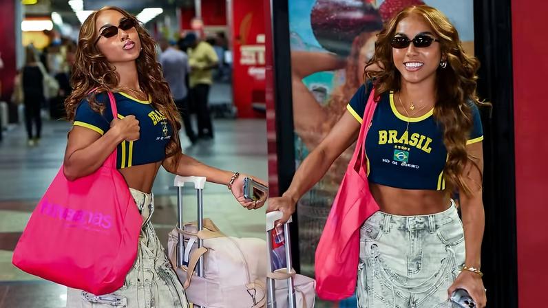 Mayara Lima chega em Salvador para curtir o Carnaval — Foto: Agnews/Webert Belicio