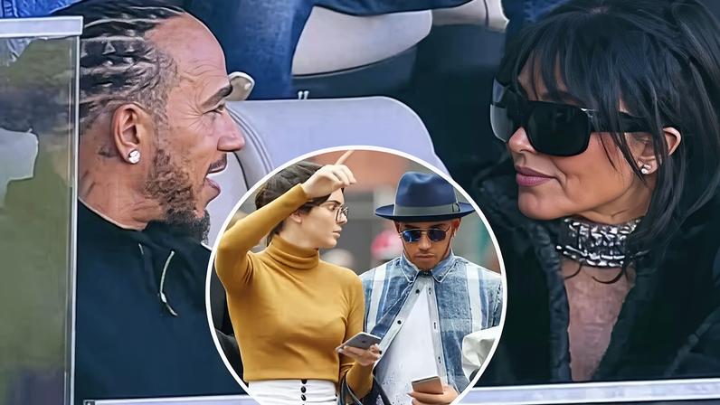 Lewis Hamilton com Kim Kardashian e Kendall Jenner — Foto: Reprodução/Tiktok e Reprodução/X