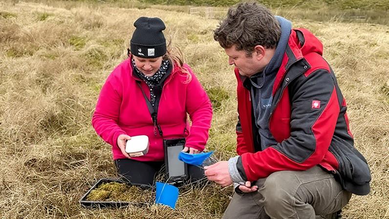 Yorkshire Peat Partnership's Beth Thomas and farm manager Jamie McEwan are working to reintroduce a rare moss to the Yorkshire Dales
