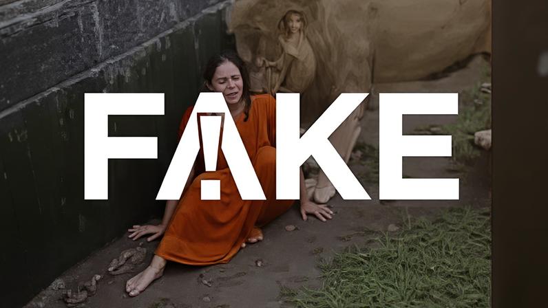 É #FAKE que vídeo mostre leão cheirando mulher que teria caído em jaula na Índia; cena foi criada com IA — Foto: Reprodução