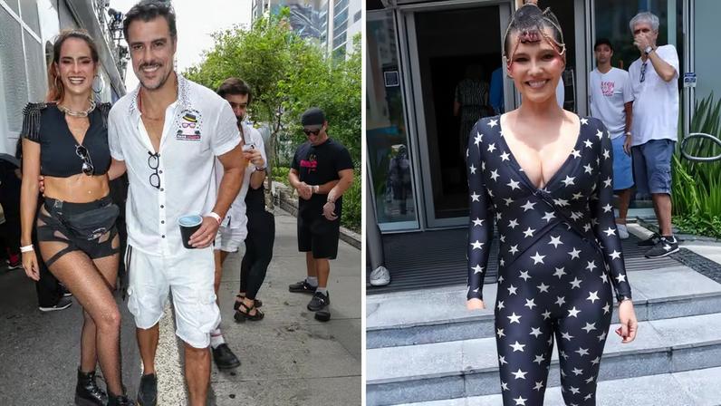 Joaquim Lopes e a esposa Marcella Fogaça no Baixo Augusta; Tainá Muller