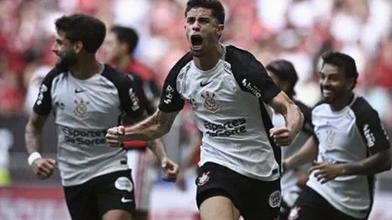 Gabriel Paulista comemora gol do Corinthians contra o Flamengo na final da Supercopa do Brasil