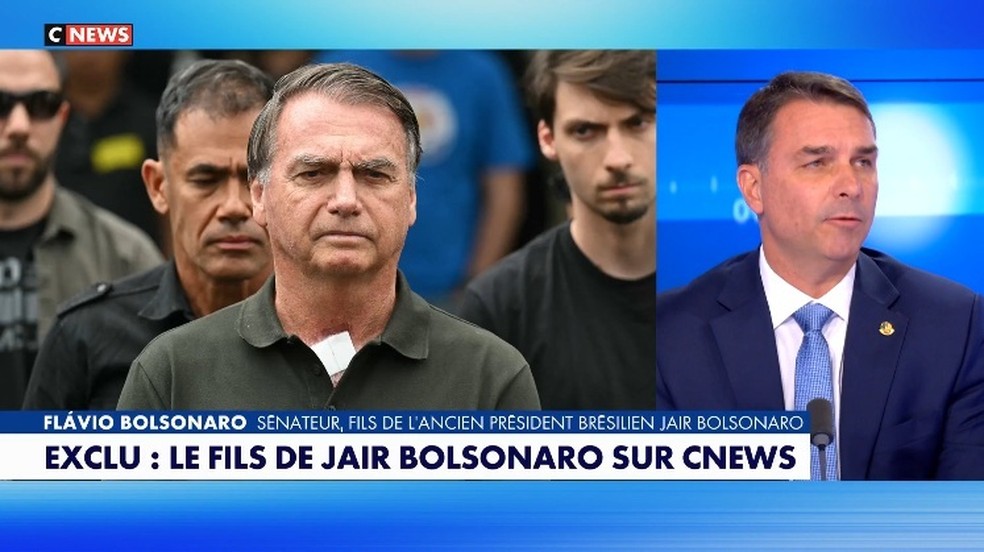 Flávio Bolsonaro concedeu entrevista a uma TV da França — Foto: Reprodução/CNews
