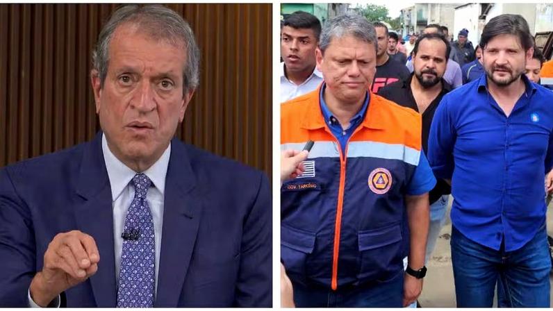 Valdermar da Costa Neto diz que vai indicar o presidente da Alesp, André do Prado (de azul à direita), para a vice de Tarcísio — Foto: Montagem/g1/Reprodução/GloboNews e GESP