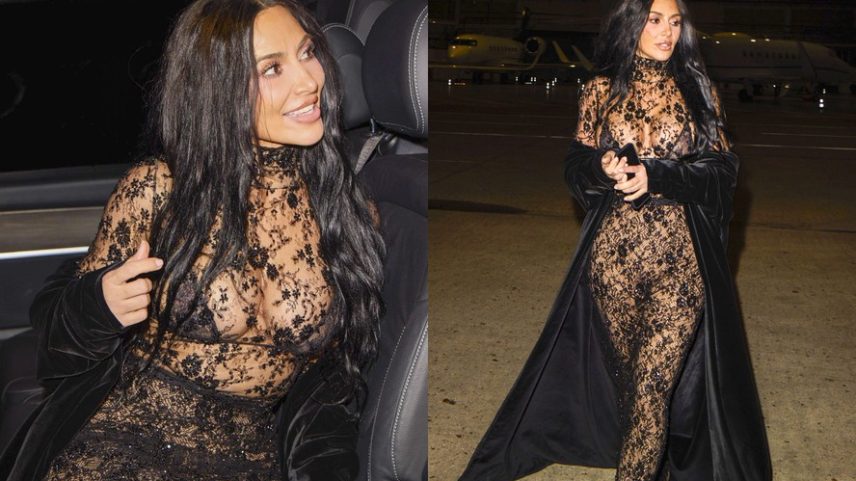 Kim Kardashian usa look transparente para suposto encontro com Lewis Hamilton — Foto: Grosby Group