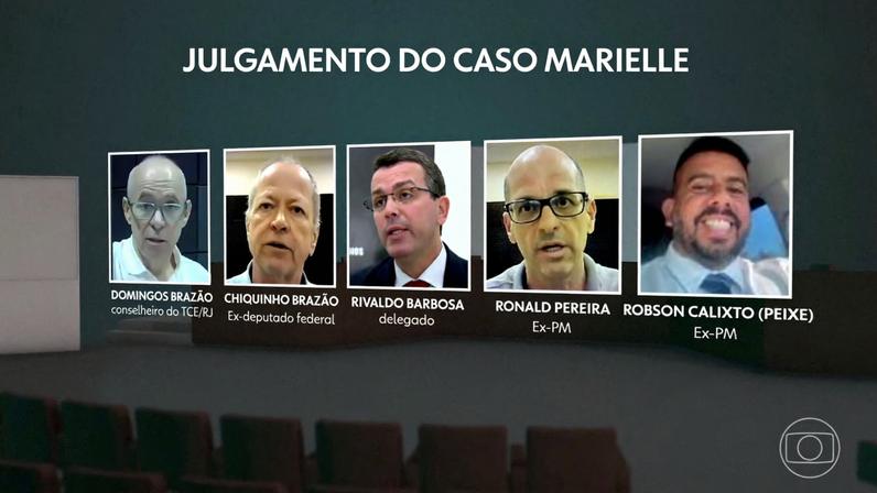 STF começa a julgar os 5 réus acusados de ordenar o assassinato da vereadora Marielle Franco e do motorista Anderson Gomes — Foto: Jornal Nacional/ Reprodução