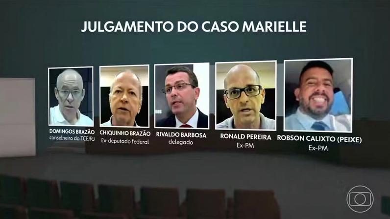 STF começa a julgar os 5 réus acusados de ordenar o assassinato da vereadora Marielle Franco e do motorista Anderson Gomes — Foto: Jornal Nacional/ Reprodução