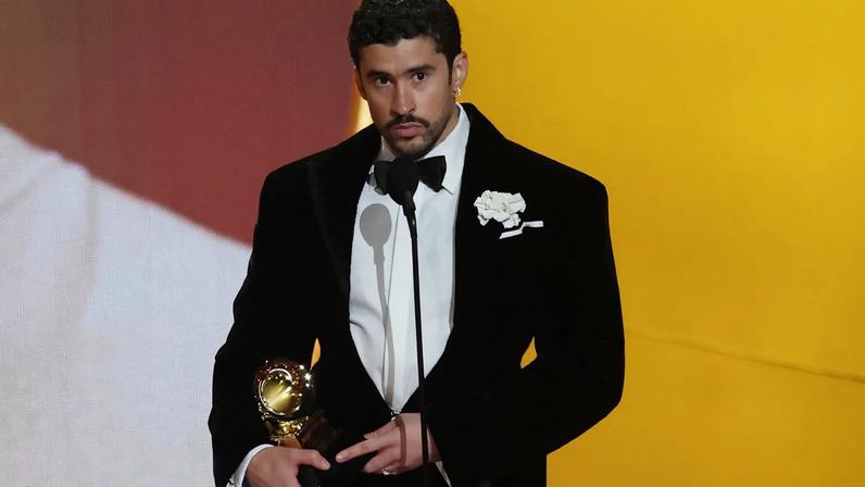 LOS ANGELES, CALIFORNIA - FEBRUARY 01: (FOR EDITORIAL USE ONLY) Bad Bunny accepts the Best Música Urbana Album award for "DeBÍ TiRAR MáS FOToS" onstage during the 68th GRAMMY Awards at Crypto.com Arena on February 01, 2026 in Los Angeles, California. (Photo by Frazer Harrison/Getty Images)