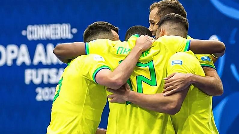 Brasil na estreia da Copa América de Futsal (Foto: René Mendez / Staff Images / CBF)