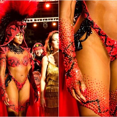 Detalhe revela segunda pele de IZA na fantasia de cobra pela Imperatriz