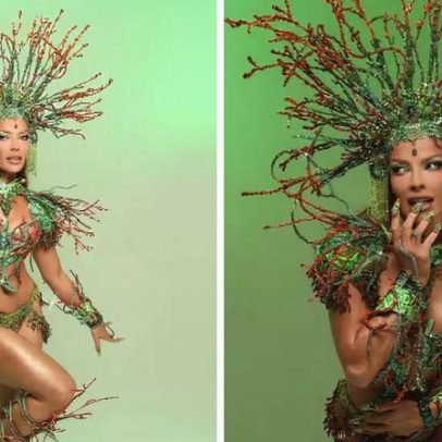 Jaquelline Grohalski ensaia com a Grande Rio na Sapucaí, bordados à mão