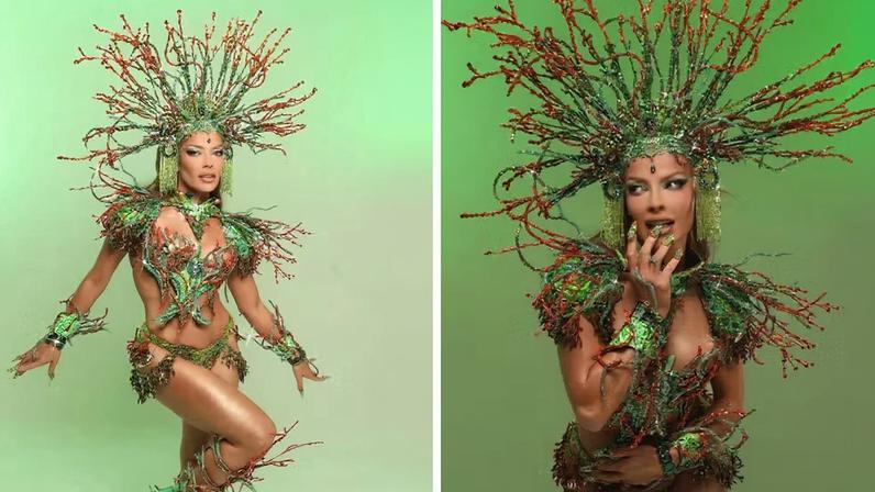 Jaquelline pronta para o último ensaio técnico da Grande Rio na Sapucaí — Foto: Wallace Ximenes