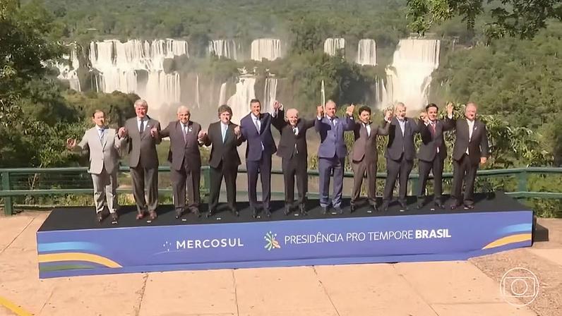 Cúpula do Mercosul tem divergências entre Lula e Milei sobre Venezuela e acordo com UE — Foto: Reprodução/Jornal Nacional