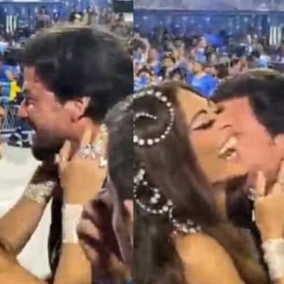 Juliana Paes participa do Desfile das Campeãs e recebe beijo do marido