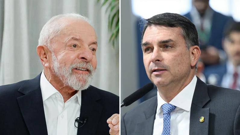 Lula e Flávio Bolsonaro são os pré-candidatos com mais intenções de voto para presidente em 2026. (Foto: Fotomontagem Gazeta do Povo (Fotos: Ricardo Stuckert/PR e Andressa Anholete/Agência Senado))