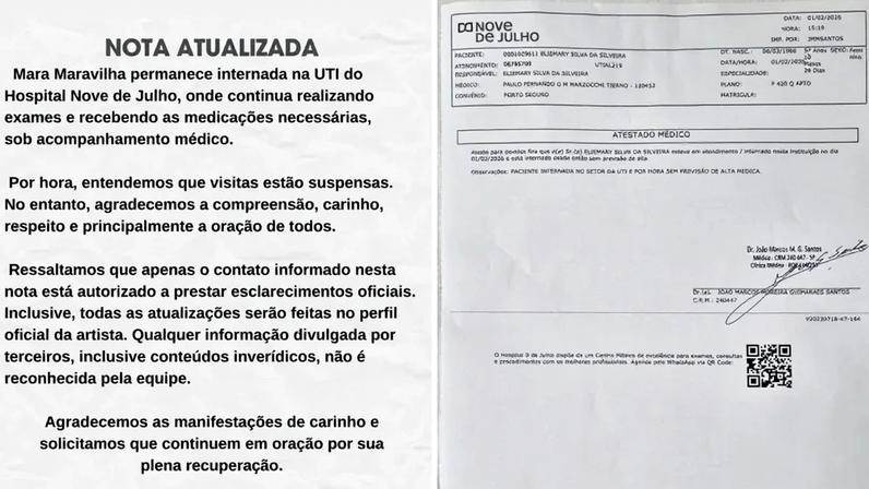 Mara Maravilha segue internada na UTI de hospital em São Paulo • Instagram/Mara Maravilha