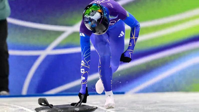 Nicole Silveira na primeira bateria do skeleton nos Jogos Olímpicos de Inverno
