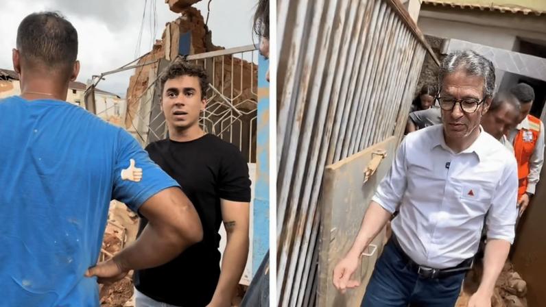 Nikolas e Zema visitam cidades atingidas pelas chuvas em MG, mas são criticados por moradores