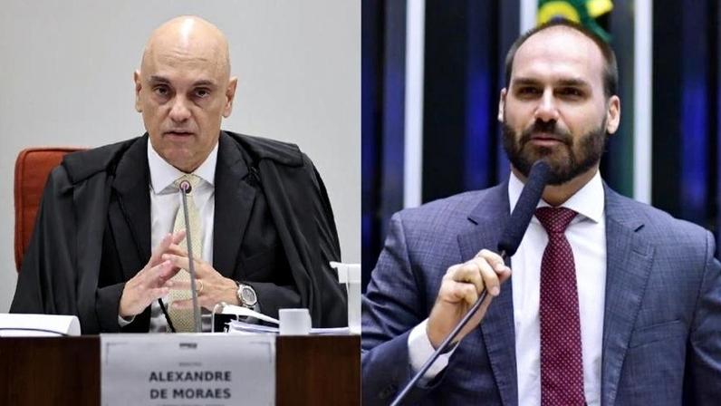O ministro do STF Alexandre de Moraes e o ex-deputado federal licenciado Eduardo Bolsonaro