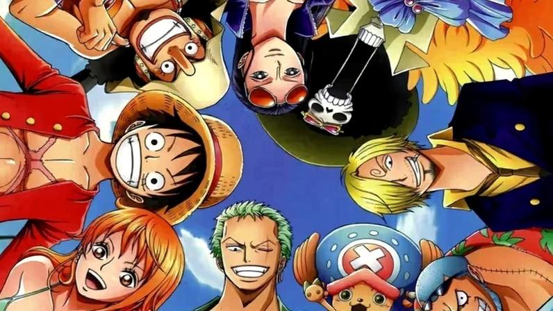 One Piece characters look down at the ground.