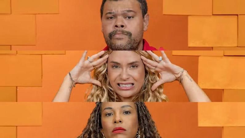 Babu Santana, Sarah Andrade e Sol Vega estão no quinto paredão do BBB 26 — Foto: Manoela Mello/Globo