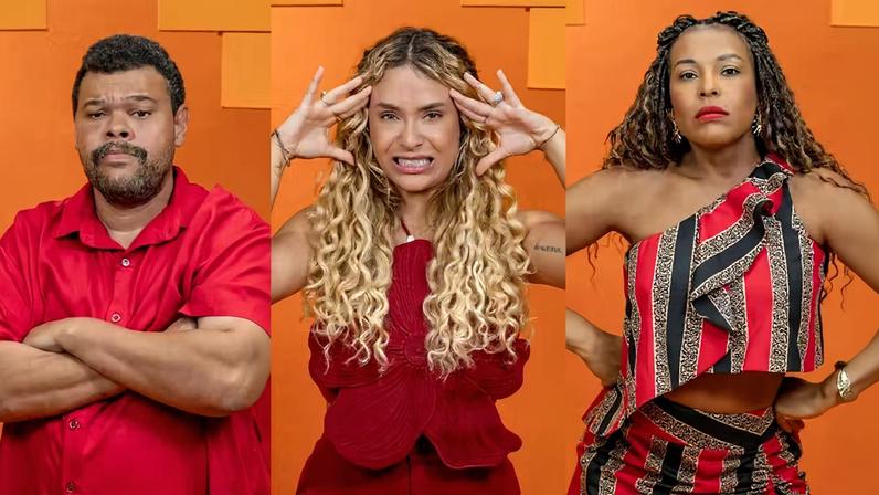 Babu Santana, Sarah Andrade e Sol Vega estão no quinto paredão do BBB 26 — Foto: Manoela Mello/Globo