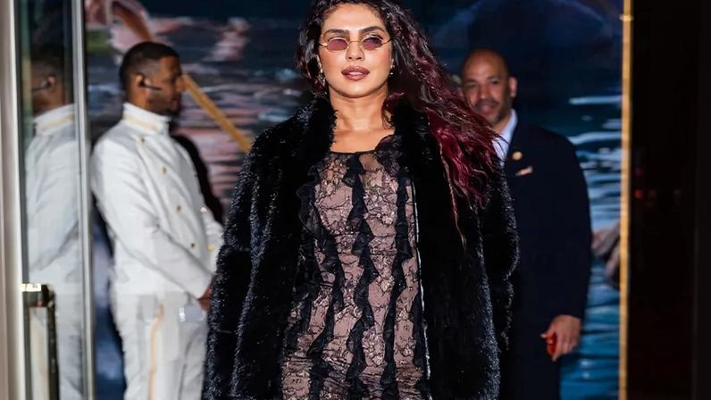 Priyanka Chopra slipped into a totally sheer lace gown in NYC on Thursday.