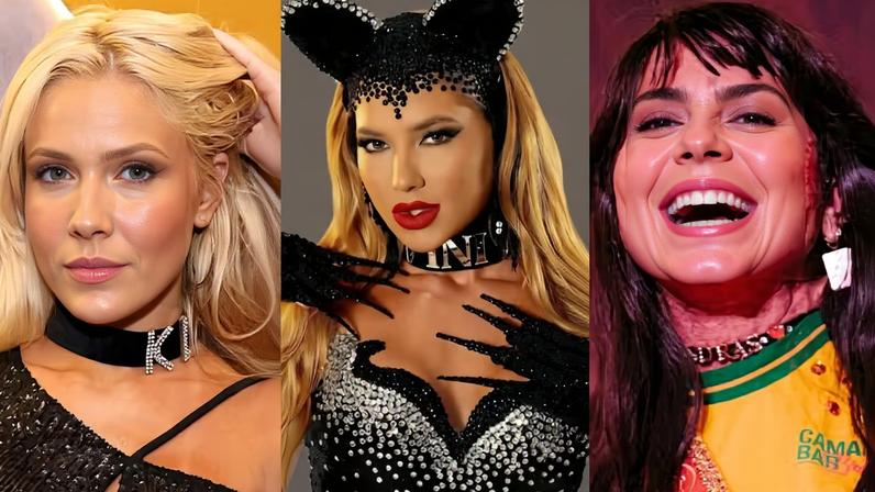 Além de Virginia: famosas que usaram coleira no Carnaval 2026 — Foto: Roberto Filho/Brazil News, Ygor Marques e @camarotebarbrahma