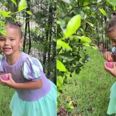 Bruna Biancardi mostra vídeo de Mavie colhendo frutas