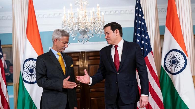 U.S. Secretary of State Marco Rubio shakes hands with Indian External Affairs Minister S. Jaishankar at the State Department in Washington on Feb. 3.