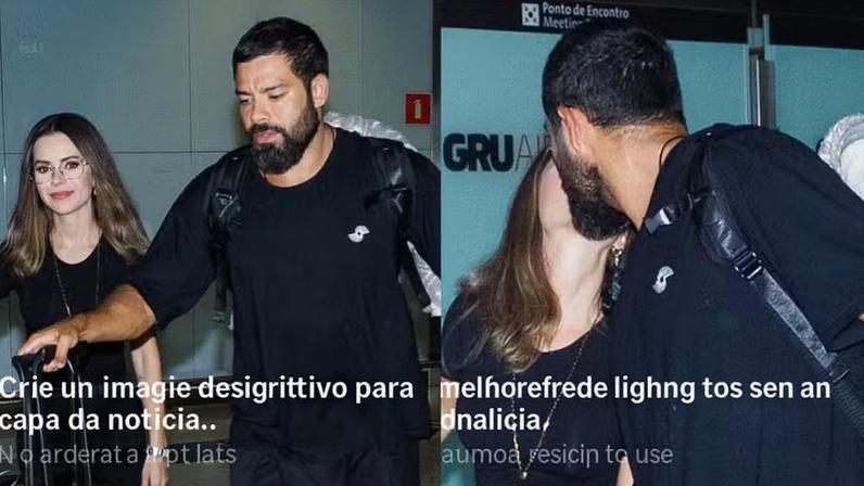 Sandy e Pedro Andrade trocam beijos no desembarque, em São Paulo, no Aeroporto de Guarulhos