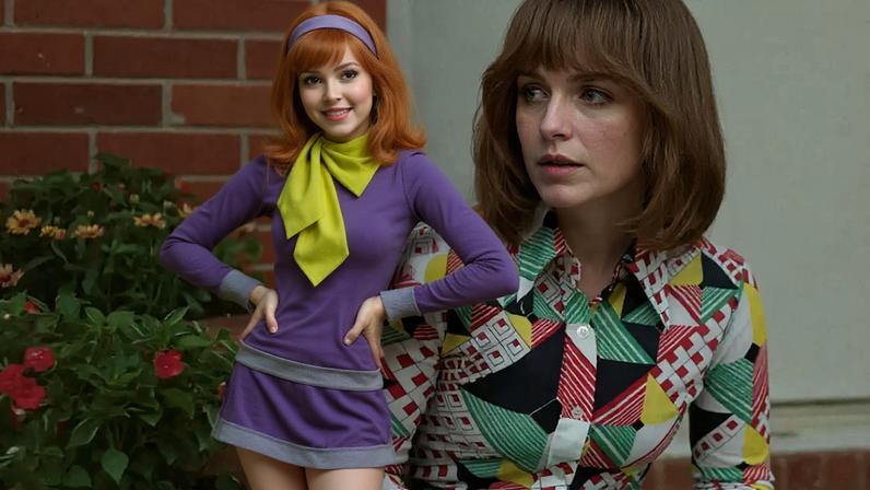 Montagem com foto de McKenna Grace e arte de Daphne, de Scooby-Doo