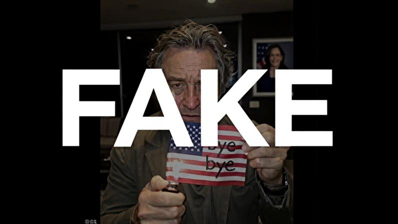 É #FAKE vídeo que mostra Robert De Niro queimando bandeira dos EUA; cenas foram geradas por IA — Foto: Reprodução